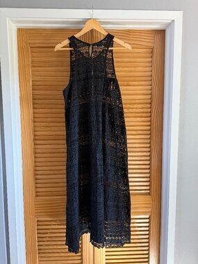 Krista Larson Black Lace Sleeveless Lagenlook Shift Midi Dress One Size OS